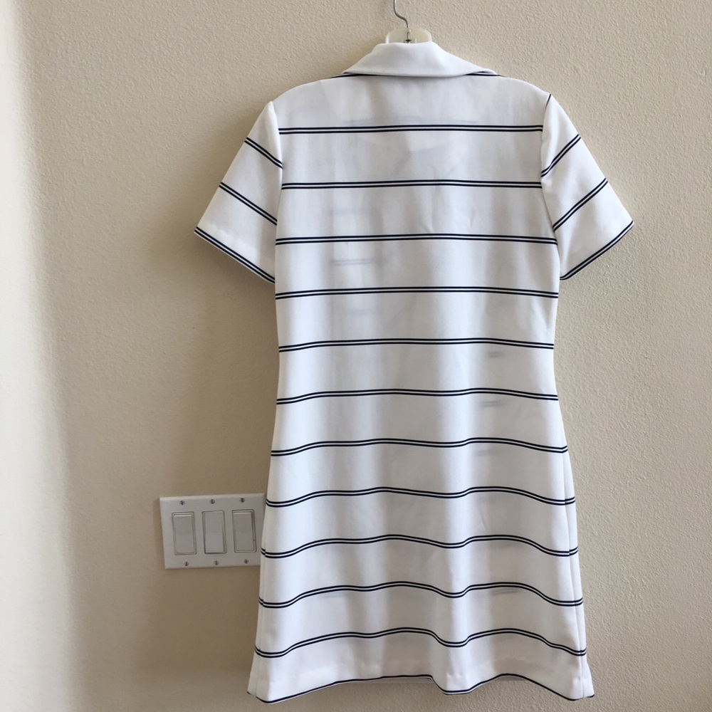 Vintage Nautical Yachting Dress Medium Homemade White Blue Stripes mini poly - Picture 4 of 5